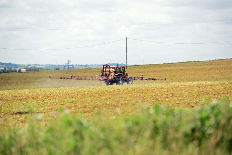 Un agriculteur traite un champ avec des pesticides, le 20 mai 2016, à Villefranche-de-Lauragais, en Haute-Garonne