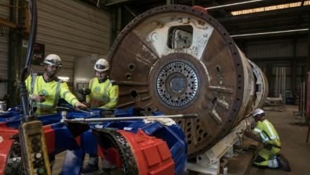 Un élément de tunnelier de l'entreprise Bessac, sur son site de Saint-Jory, près de Toulouse, le 11 juin 2026