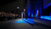 Le président du parti Horizons et candidat à la présidentielle, Edouard Philippe, s'adresse aux cadres de son parti, le 10 mai 2026 à Reims  