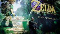 Une affiche du jeu vidéo Zelda, dont le remake "Ocarina" sortira le 5 novembre, lors de la Paris Games Week, le 21 octobre 2026 à Paris