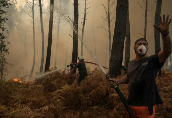 Un volontaire lutte contre le feu dans la forêt à Lanton (Gironde) le 29 juillet 2026
