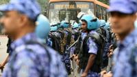 Les forces de l'ordre déployées à New Delhi pour empêcher une manifestation le  10 octobre 2026