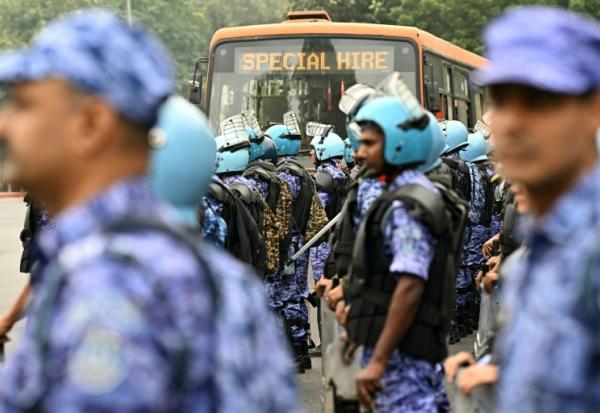 Les forces de l'ordre déployées à New Delhi pour empêcher une manifestation le  10 octobre 2026