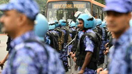 Les forces de l'ordre déployées à New Delhi pour empêcher une manifestation le  10 octobre 2026