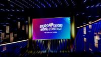 Logo du concours de l'Eurovision lors de la demi-finale de l'édition 2026 à Vienne, le 12 mai 2026.