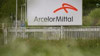 Vue du logo d'ArcelorMittal, le 24 avril 2025 à Indre (Loire-Atlantique)