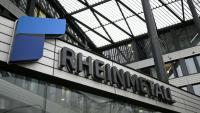 Le logo du groupe allemand de défense Rheinmetall à Düsseldorf, le 11 mars 2026 en Allemagne