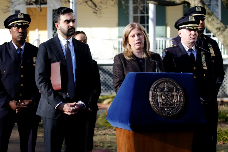 La cheffe de la police new-yorkaise Jessica Tisch lors d'une conférence de presse le 9 mars 2026, à New York, aux Etats-Unis