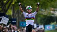 Tadej Pogacar, sacré champion d'Europe, à Valence (Drôme), le 5 octobre 2025