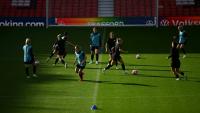 Les Anglaises à l'entraînement le 5 juillet 2022 au stade d'Old Trafford, à Manchester, où elles affronteront mercredi l'Autriche en ouverture du 13e Championnat d'Europe féminin des nations
