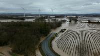 Vue aérienne des inondations à Coursan, dans l'Aude, en raison de la crue de l'Aude provoquée par des pluies torrentielles, le 19 janvier 2026 