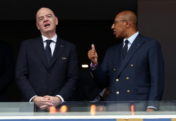Le président de la Fifa Gianni Infantino (à gauche) et le président de la Fédération française de football Philippe Diallo à Philadelphie le 22 juin 2026

