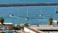 Des bateaux de la flottille pour Gaza interceptés par les forces navales israéliennes, arrivent dans le port d'Ashdod, dans le sud d'Israël, le 2 octobre 2025