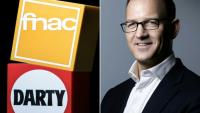 Montage de photos, du 26 janvier 2026, montrant le logo de la Fnac et de Darty et un portrait de   l'homme d'affaires tchèque Daniel Kretinsky