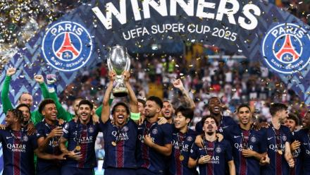 Le Paris SG a remporté la Supercoupe d'Europe en battant Tottenham aux tirs au but le 13 août 2025 à Udine (Italie)
