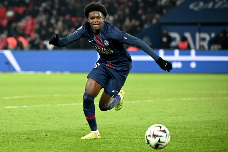 Le jeune titi parisien Quentin Ndjantou lors du match de Ligue 1 contre Le Havre au Parc des Princes, le 12 novembre 2025 