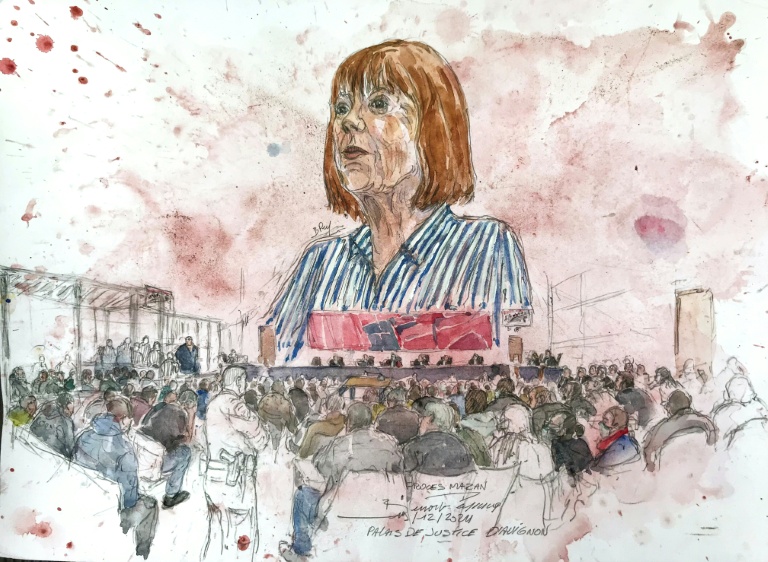 Un croquis de Gisèle Pelicot lors de l'audience qui a condamné son ex-mari à la peine maximale de 20 ans de prison, le 19 décembre 2024, à Avignon