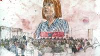 Un croquis de Gisèle Pelicot lors de l'audience qui a condamné son ex-mari à la peine maximale de 20 ans de prison, le 19 décembre 2024, à Avignon
