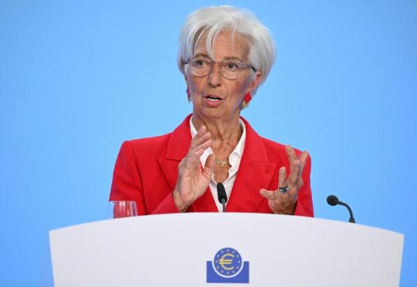 La présidente de la Banque centrale européenne (BCE) Christine Lagarde lors d'un discours à Francfort le 5 juin 2025