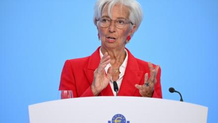 La présidente de la Banque centrale européenne (BCE) Christine Lagarde lors d'un discours à Francfort le 5 juin 2025