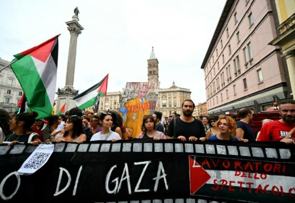 Marche en solidarité avec les Palestiniens de Gaza, à Rome, le 22 septembre 2025
