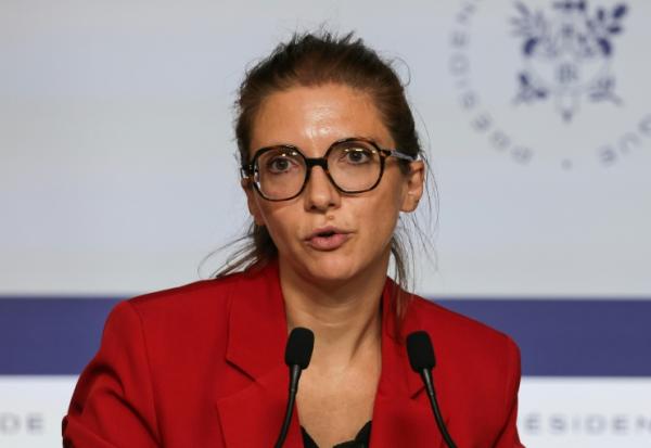 La ministre chargée de la Lutte contre les discriminations, Aurore Bergé, lors d'une conférence de presse à l'issue du Conseil des ministres, le 10 septembre 2026 à Paris