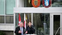 Le ministre danois des Affaires étrangères Lars Løkke Rasmussen et son homologue groenlandaise Vivian Motzfeldt lors d'une conférence de presse à Washington le 14 janvier 2026