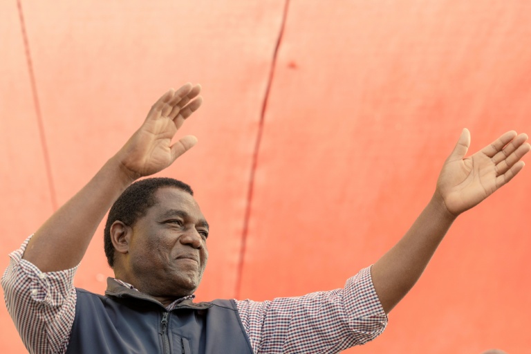 Hakainde Hichilema, lors d'un meeting électoral à Lusaka, le 11 août 2026