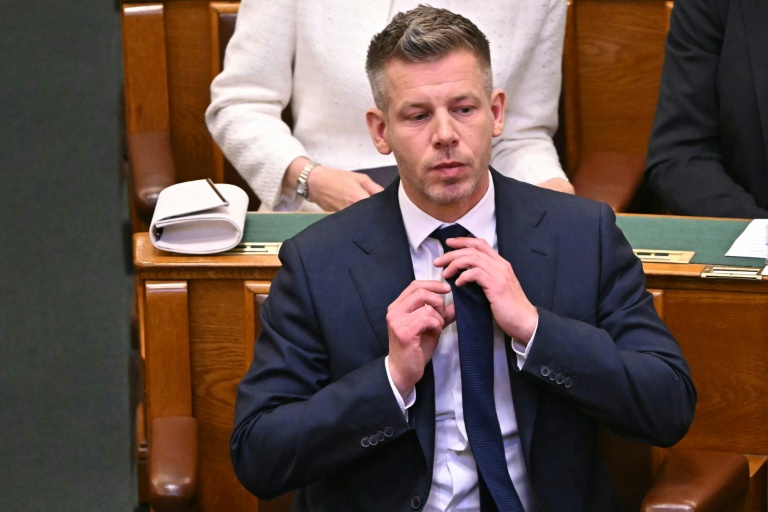 Le Premier ministre hongrois, Peter Magyar, lors sa prise de fonction, au Parlement, à Budapest, le 9 mai 2026