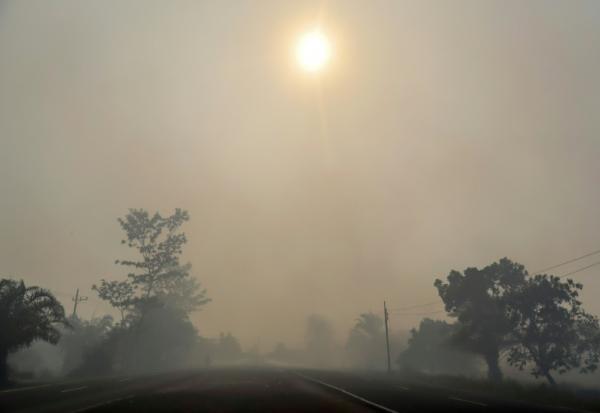 L'air de l'île indonésienne de Kalimantan pollué par des fumées d'incendies de forêt, le 20 août 2026 en Indonésie