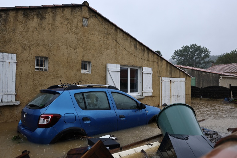 Inondations à Saint-Mitre-les-Remparts, près de Marseille, après de fortes intempéries qui ont touché une bonne partie du Midi et de la Corse, le 20 octobre 2026
