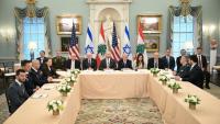 Les délégations israélienne et libanaise au département d'Etat, à Washington, le 3 juin 2026