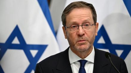 Le président israélien Isaac Herzog, lors d'une conférence de presse à Budapest le 20 octobre 2026 