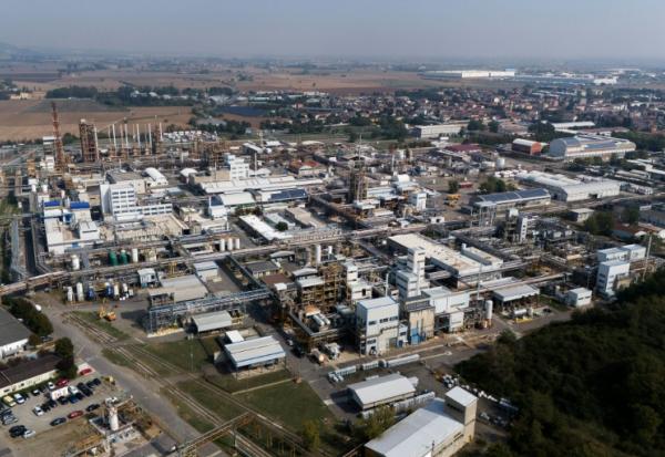 Vue aérienne du site industriel Syensqo, à Spinetta Marengo, dans le nord de l'Italie, le 29 septembre 2026