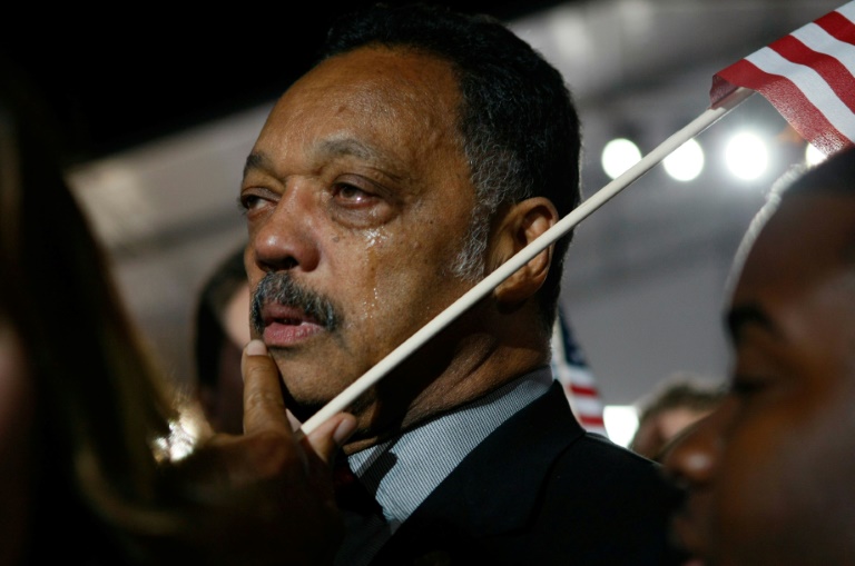 Le pasteur américain Jesse Jackson au soir de l'élection de Barack Obama, le 4 novembre 2008 à Chicago, dans l'Illnois