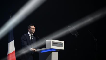 Le président du Rassemblement National Jordan Bardella à Perpignan, dans les Pyrénées-Orientales, le 28 février 2026