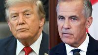 Cette combinaison de photos créée le 22 août 2026 montre, à gauche, le président américain Donald Trump à Washington, le 13 juillet 2026, et à droite le Premier ministre canadien Mark Carney le 22 août 2026 à Ottawa