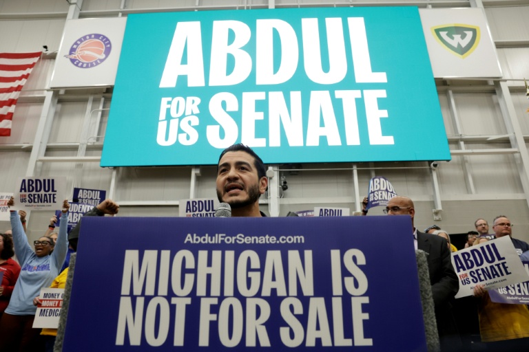 Le candidat démocrate au Sénat dans le Michigan, Abdul El-Sayed, lors d'un meeting à l'université Wayne State, à Detroit, le 22 octobre 2026