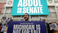 Le candidat démocrate au Sénat dans le Michigan, Abdul El-Sayed, lors d'un meeting à l'université Wayne State, à Detroit, le 22 octobre 2026