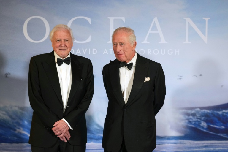 Le roi Charles III (d) et David Attenborough à la première du documentaire 