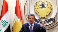 Masrour Barzani, Premier ministre du Kurdistan irakien autonome, donne une conférence de presse à Erbil, capitale de la région autonome, le 25 juin 2025