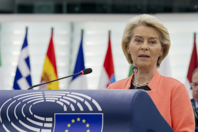 La présidente de la Commission européenne Ursula von der Leyen au Parlement européen de Strasbourg, le 7 juillet 2025