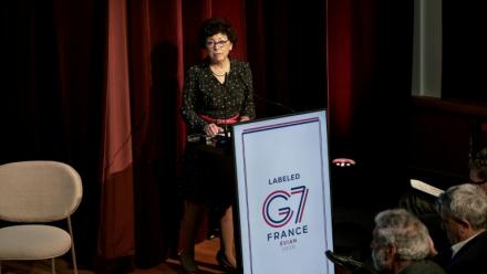 La ministre française de la Transition écologique Monique Barbut ouvre une conférence internationale sur le climat dans le cadre de la présidence française du G7, le 4 mai 2026 à Paris