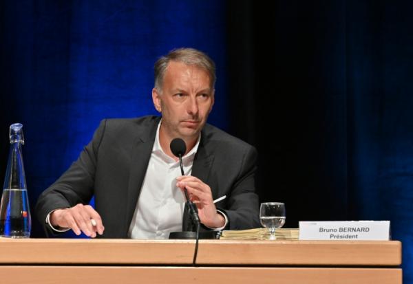 L'écologiste Bruno Bernard, prend la parole après son élection à la présidence du conseil métropolitain de Lyon, le 2 juillet 2020 à Lyon