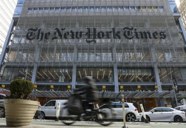 Façade du New York Times, dans la ville éponyme, le 22 janvier 2026. 