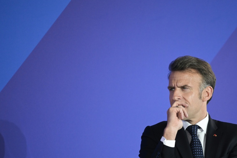 Le président Emmanuel Macron lors d'un Forum économique franco-grec à Athènes, le 25 avril 2026