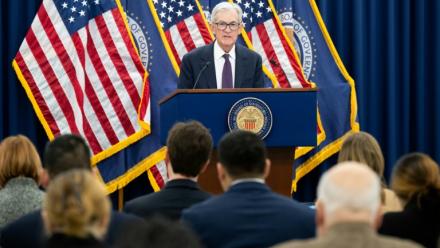 Le président de la Fed, Jerome Powell, lors d'une conférence de presse à Washington, le 28 janvier 2026