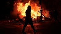 Incendie boulevard Haussmann à Paris lors des violences après la manifestation contre la "vie chère", le 17 octobre 2026