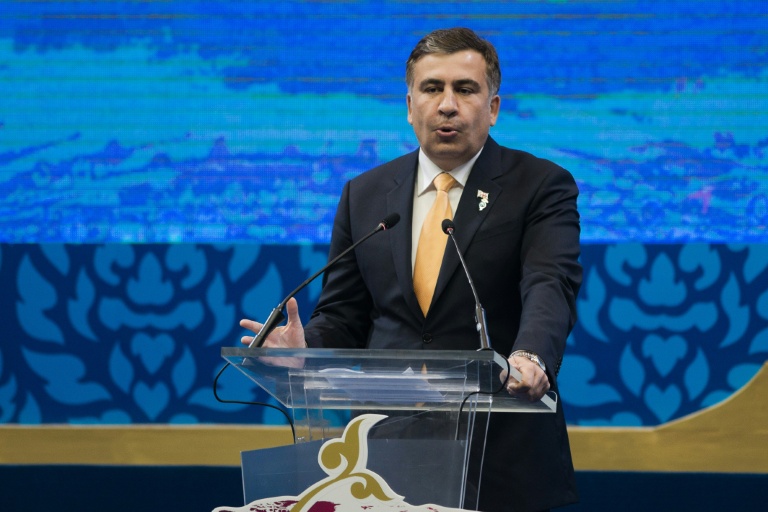 Mikheïl Saakachvili, alors président de la Géorgie, prononce un discours à Chiang Mai, en Thaïlande, le 20 mai 2013