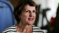 La ministre de l'Agriculture et de la Souveraineté alimentaire, Annie Genevard, assiste à une visite pour lutter contre les rodéos agricoles au Chemin du Genetet près de Condecourt, au nord de Paris, le 23 juillet 2025